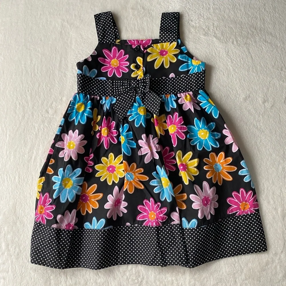 BLUEBERI Boulevard Dress Floral Black Polka‎ Dot Multicolored embroidered 4T